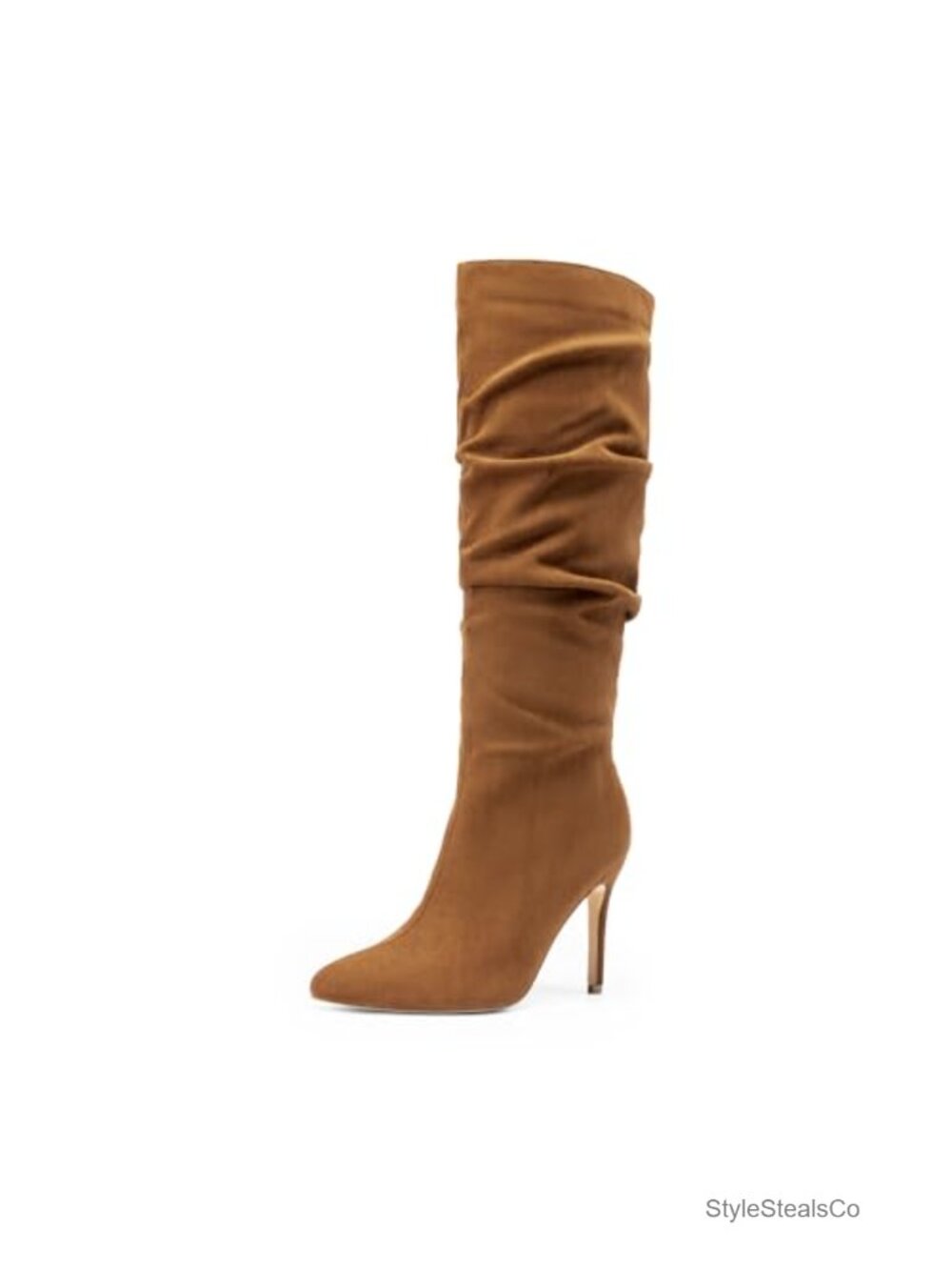 Women's Faux Suede Knee High Stiletto Boots Slouch Pointed Toe Zip